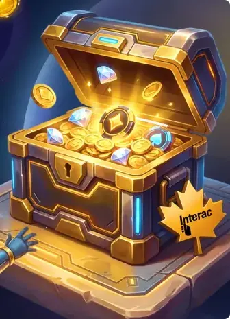 Gravira promo art: treasure chest with an Interac maple leaf badge